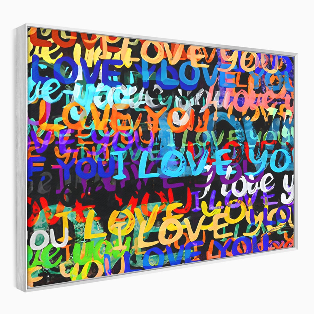 Tablou canvas cu tablou canvas cu mesaje iubire graffiti, in rama de aluminiu argintiu